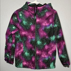 Lands End Insulated Purple Green Sky Space Scene Hooded Jackets Size M (10-12)
